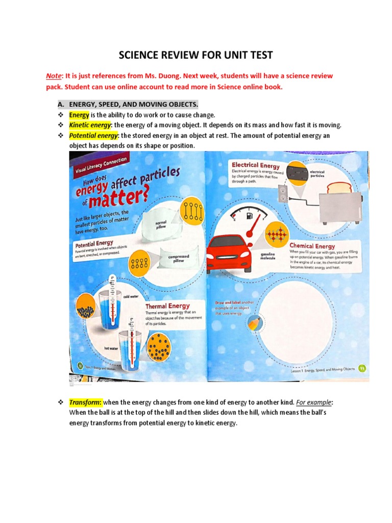 Science Review For Unit Test: Pack. Student Can Use Online Account To
