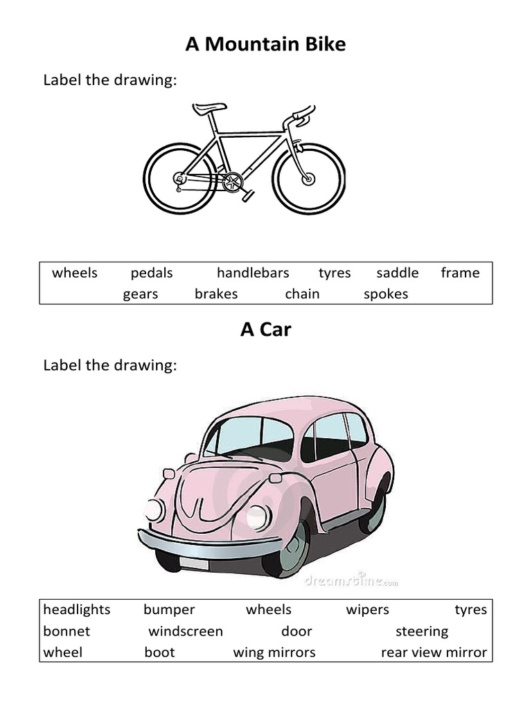 Label A Car and A Mountain Bike Fun Activities Games Picture ...