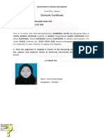 Domicile Certificate: (Tehsil Office - Kupwara)