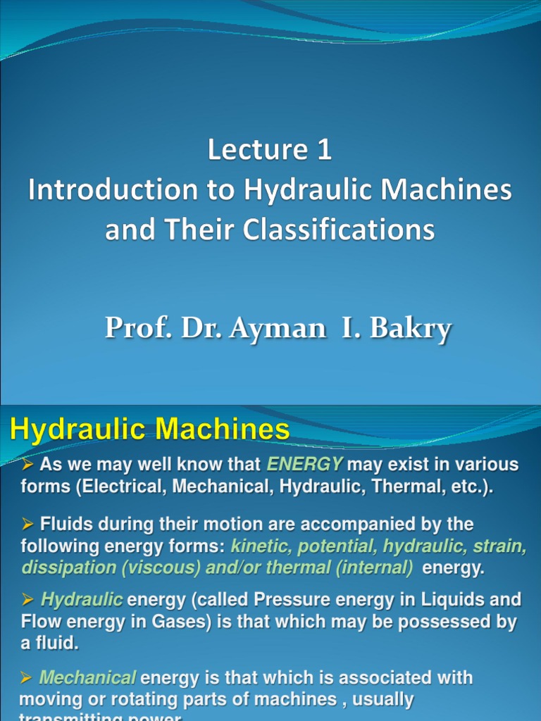 1 TurbomachineryHydraulic Machines Classification PDF