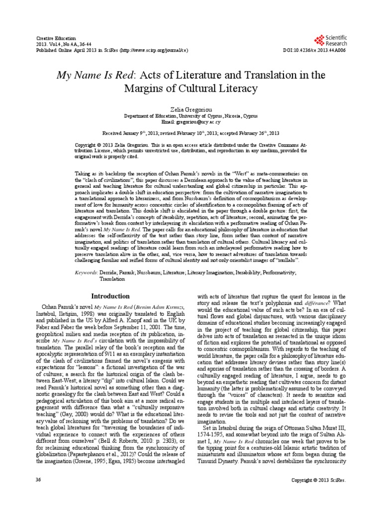My Name Is Red Acts of Literature and Translation PDF