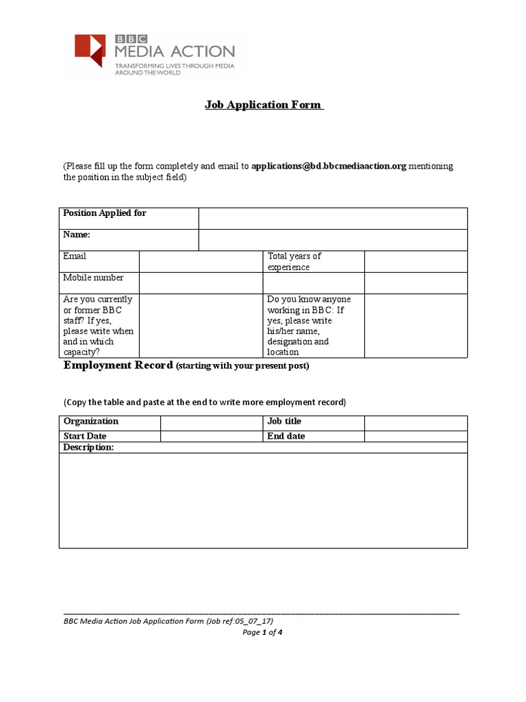 Job Application Form: Position Applied For Name | PDF | Labour | Employment