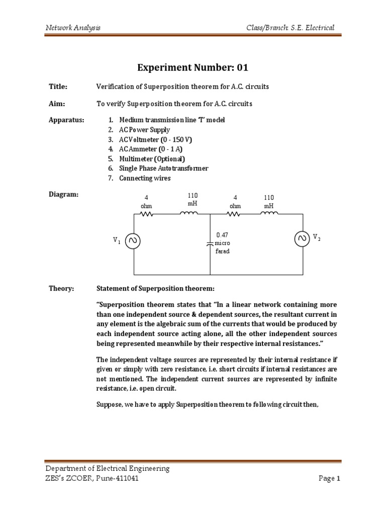 Superposition Theorem Verification Lab | PDF | Network Analysis ...