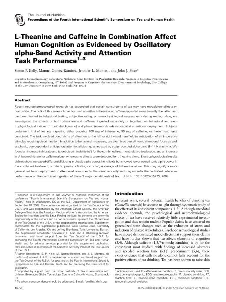 Effects of L-Theanine and Caffeine on Cognition | PDF | Caffeine ...