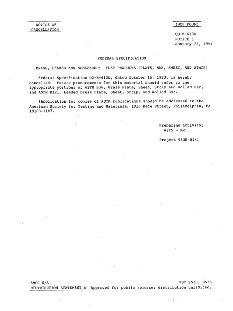 QQ-B-613D Notice 1 | PDF