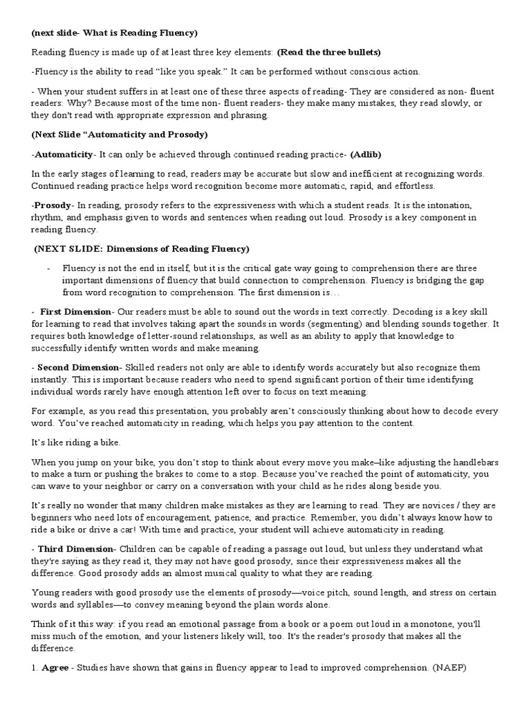 Understanding the Key Elements of Reading Fluency PDF Learning To