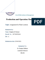Production and Operation Management: Assignment For Plant Location