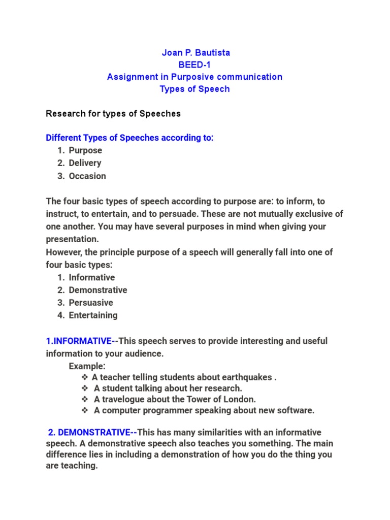 Types of Purposive Communication Speeches | PDF | Speech | Persuasion