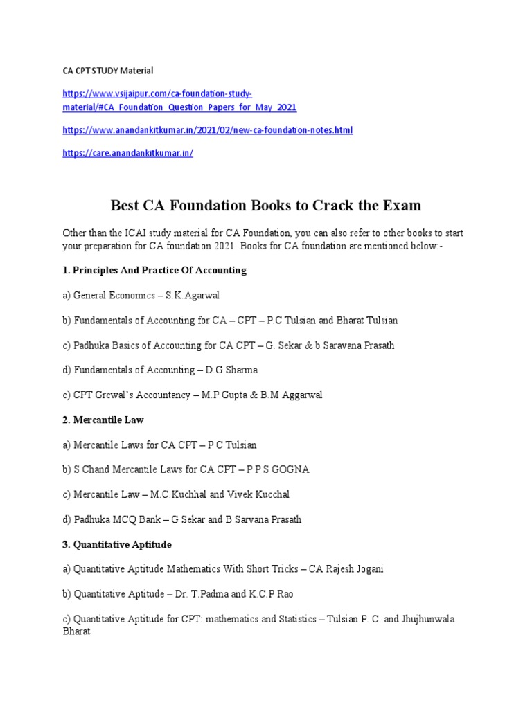 CA Foundation Study Material Guide | PDF | Business
