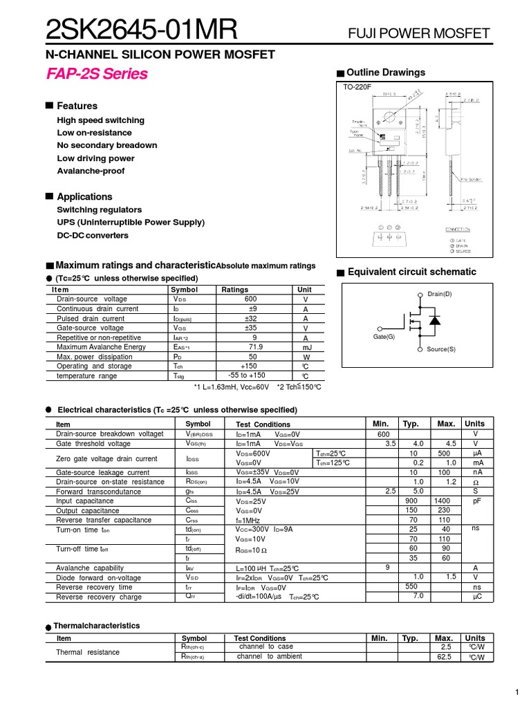 2SK2645 | PDF | Field Effect Transistor | Electrical Engineering