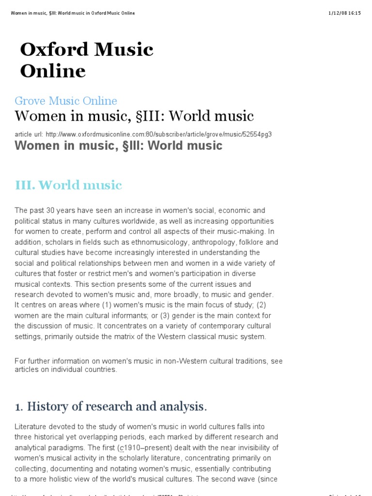 Women in World Music PDF Gender Gender Studies