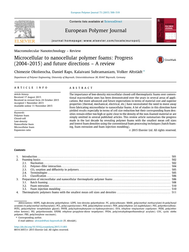 Microcellular Nanocellular Polymer Foams 2004 2015 Review | PDF ...