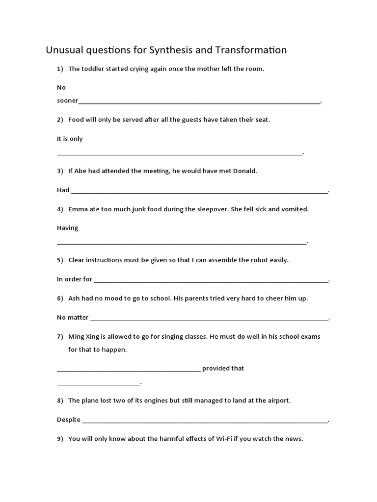 Unusual Synthesis & Transformation Exercises | PDF | Language Arts ...