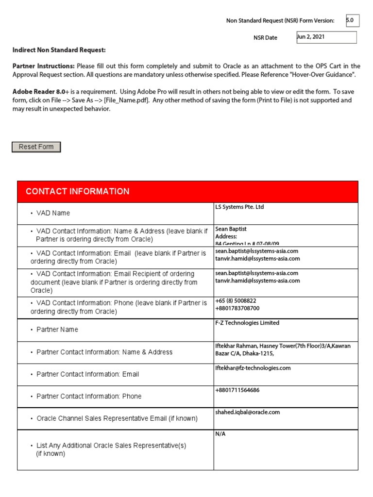 Oracle NSR Partner Submission Form | PDF | Oracle Corporation ...