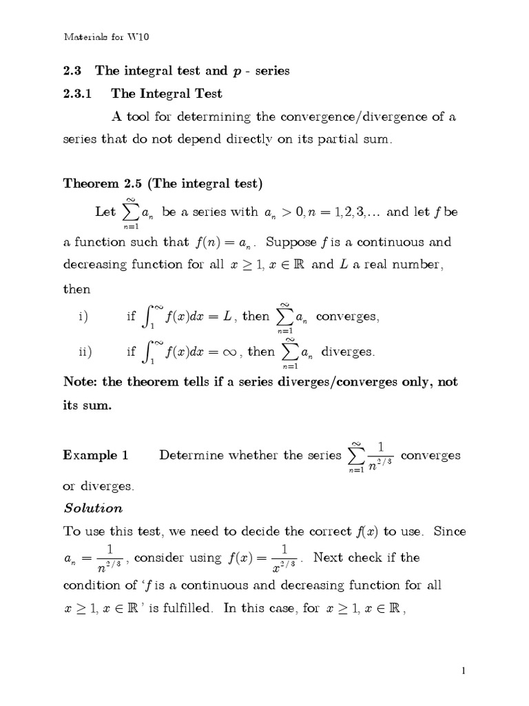 2.3 The Integral Test and P - Series 2.3.1 The Integral Test | PDF ...