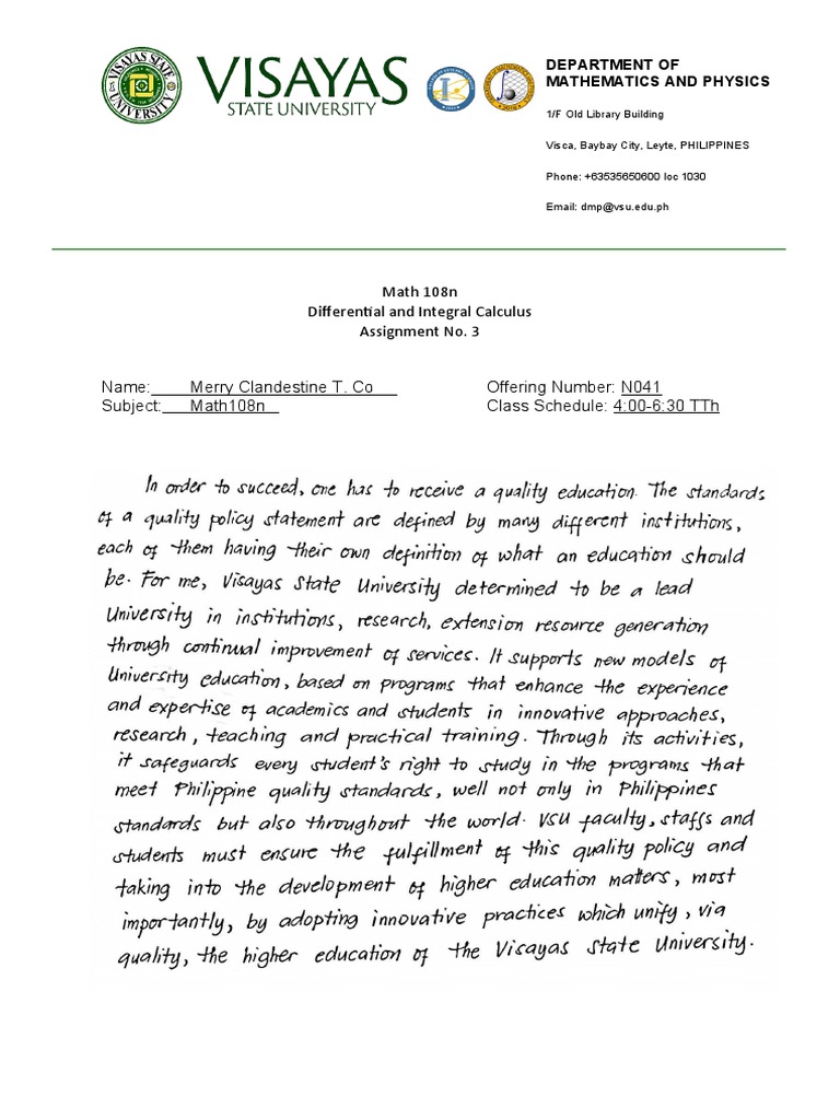 Math 108n Assignment No. 3 | PDF