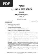 Fiitjee All India Test Series: JEE (Advanced) - 2020