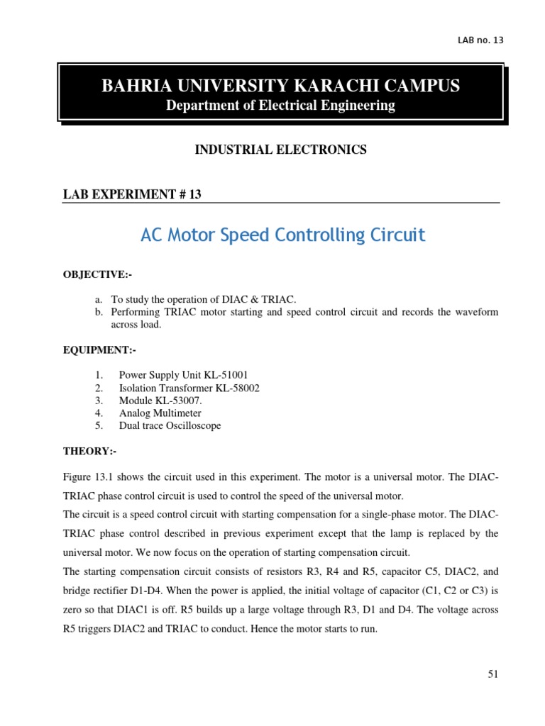 AC Motor Speed Control with DIAC/TRIAC | PDF | Electrical Network ...