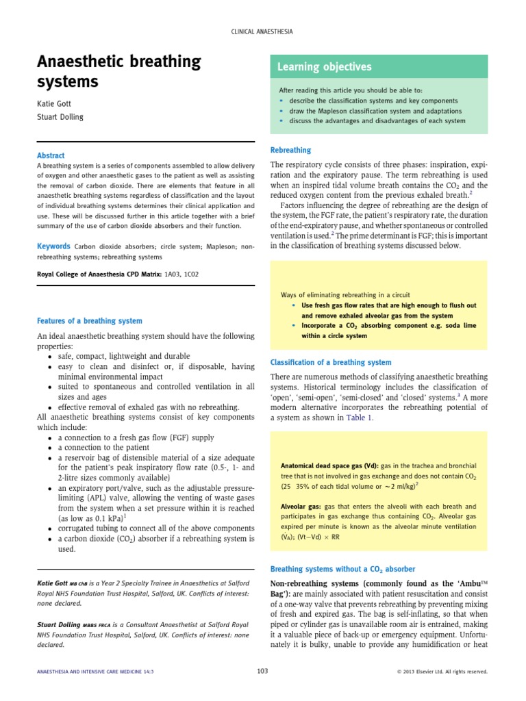 Anaesthetic Breathing Systems PDF Breathing Exhalation