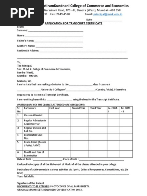 Mmk college transcript form