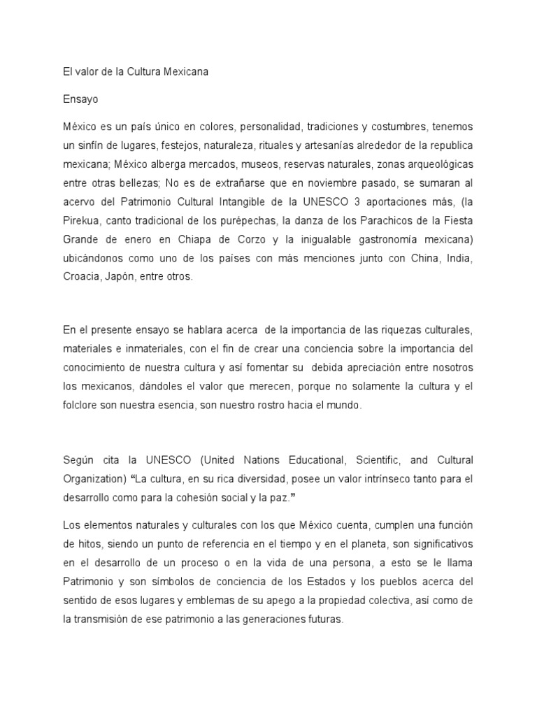 El Valor de La Cultura Mexicana Ensayo
