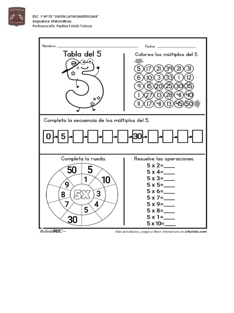 Guía de La Tabla Del 5 | PDF