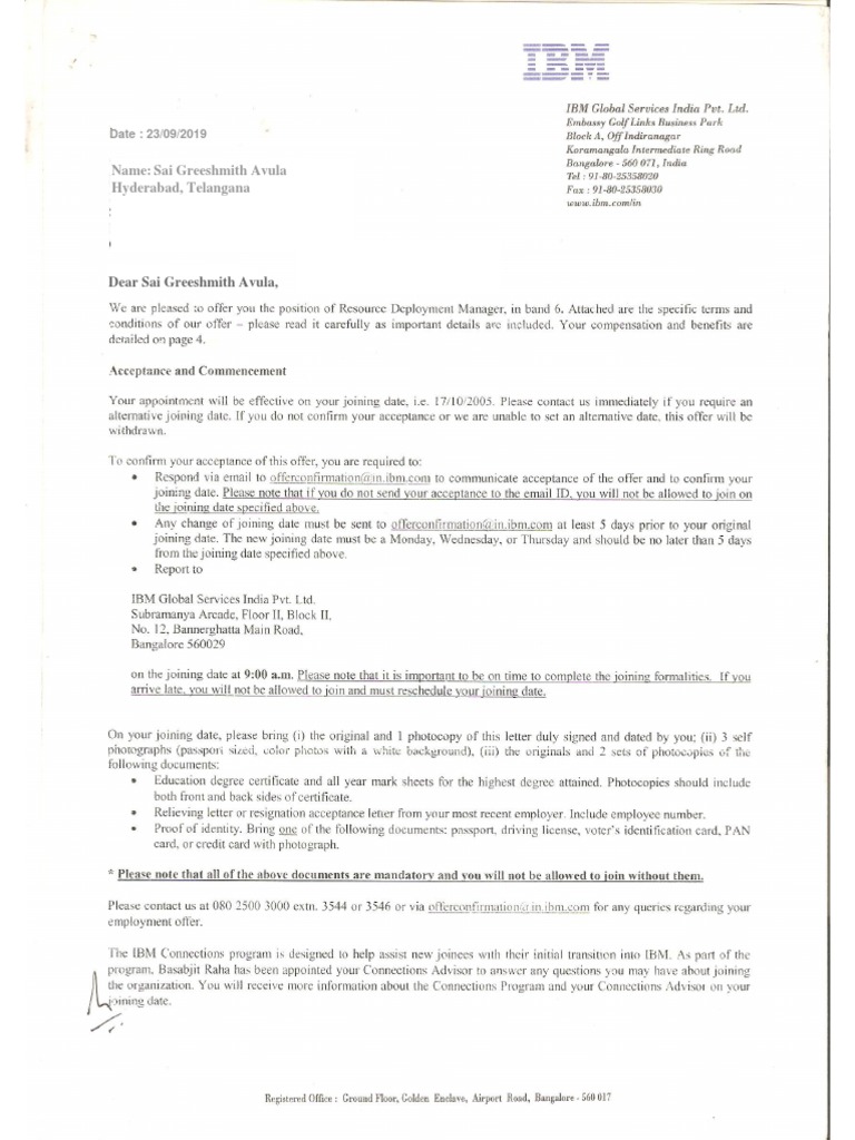 IBM India Offer Letter | PDF