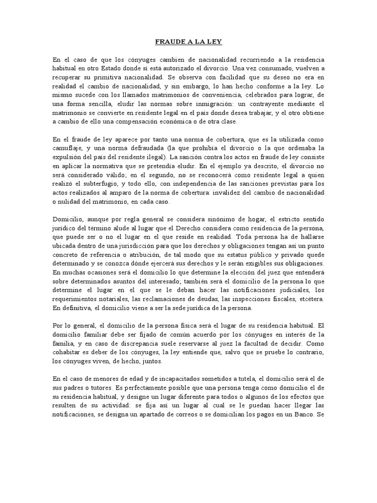 Fraude a la Ley y Domicilio Jurídico | PDF | Domicilio (Ley) | Nacionalidad