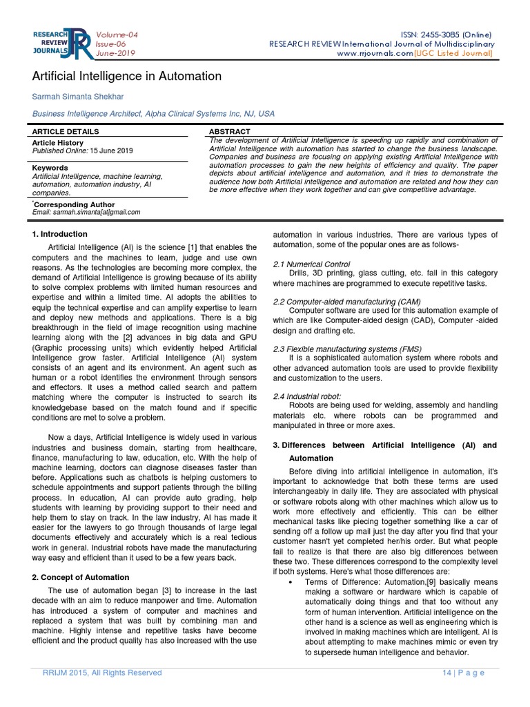 Artificial Intelligence In Automation Pdf Artificial Intelligence