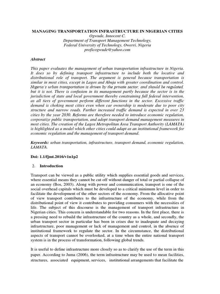 Managing Nigeria's Urban Transport Infrastructure | PDF | Transport ...