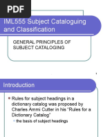 IML555 Subject Cataloguing and Classification: General Principles of Subject Cataloging