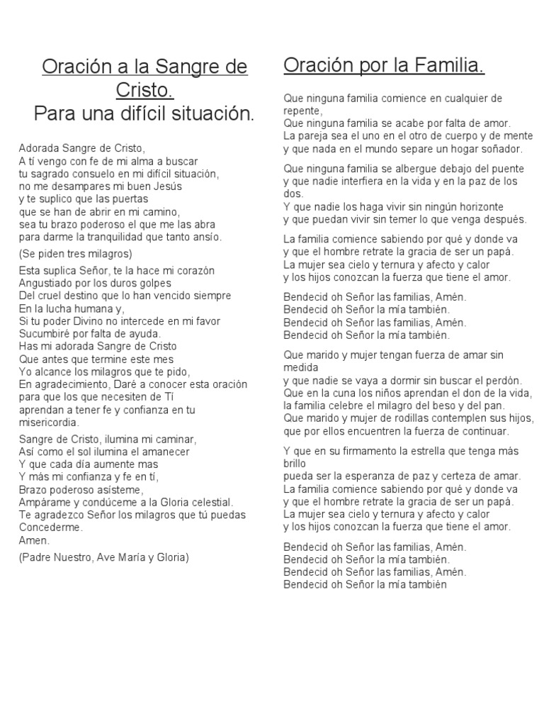 Oración A La Sangre de Cristo para Casos Dificiles | PDF | Oración ...