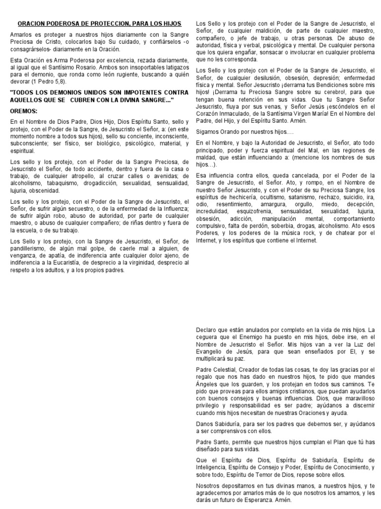 Oración Poderosa de Protección para Hijos | PDF | Oración | Religión y ...