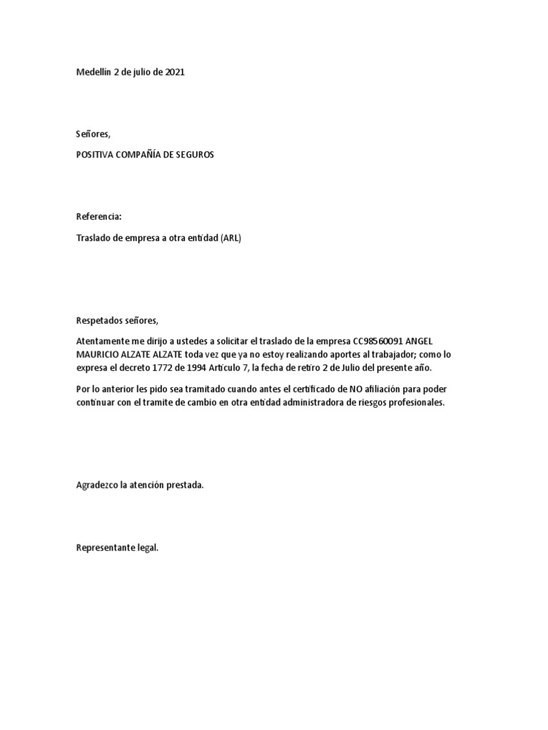 Carta de Traslado Arl PDF
