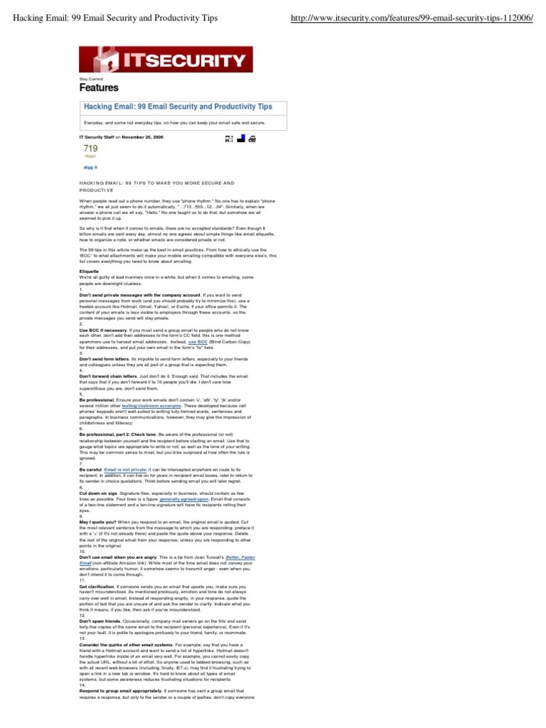 99 Email Security and Productivity Tips | PDF | Gmail | Email Spam