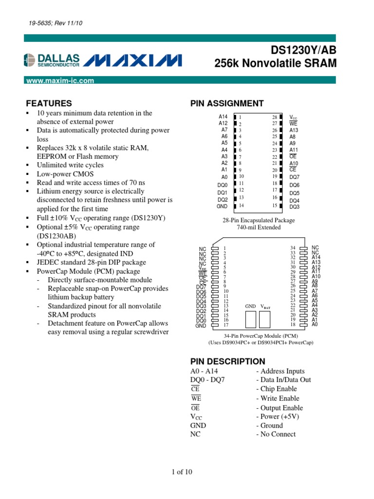 DS1230Y-120 - NON-VOLATILE SRAM MODULE By DALLAS SEMICONDUCTOR - Foto 6
