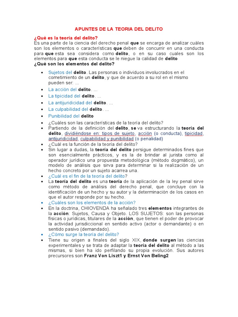 Elementos de la Teoría del Delito | PDF | Derecho penal | Intención ...