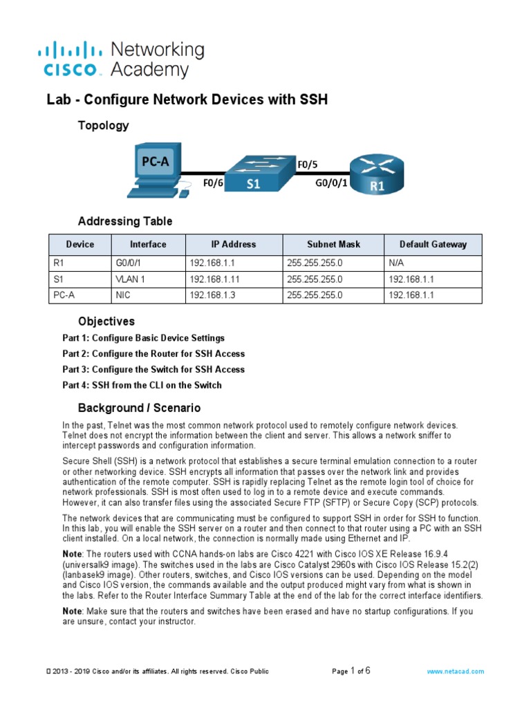 16.4.7 Lab - Configure Network Devices With SSH | PDF | Computer ...