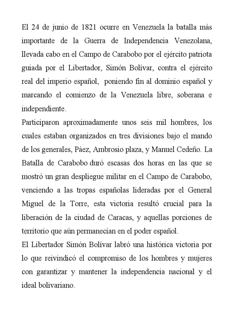 Batalla de Carabobo y El Bicentenario | PDF