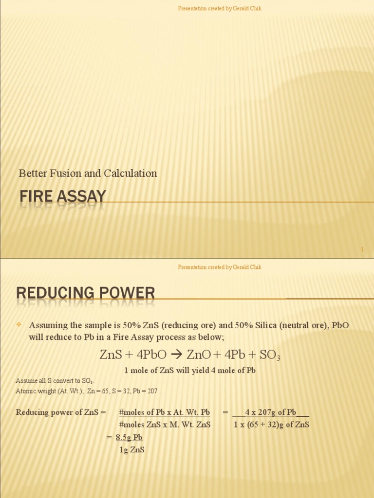 Fire Assay Calculation | PDF | Silicon Dioxide | Metallurgical Assay