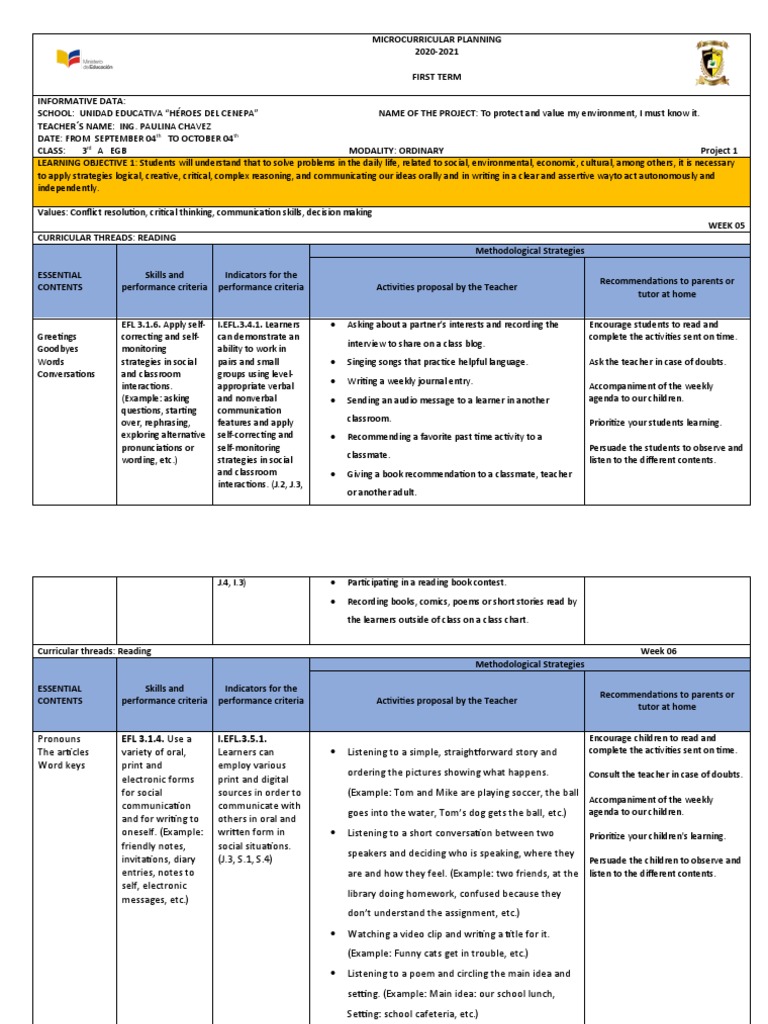 Microcurricular Planning for 3rd Grade EGB | PDF | English As A Second ...