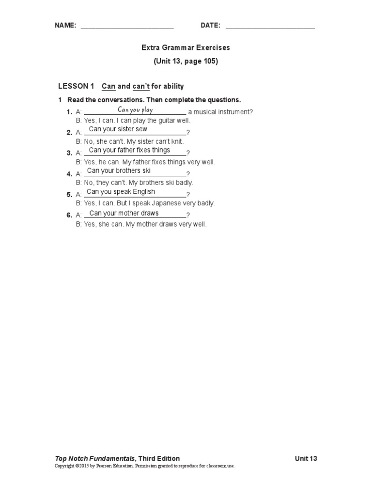 UNIT - 13 - Extra - Grammar - Exercises ENGLISH 1 | PDF
