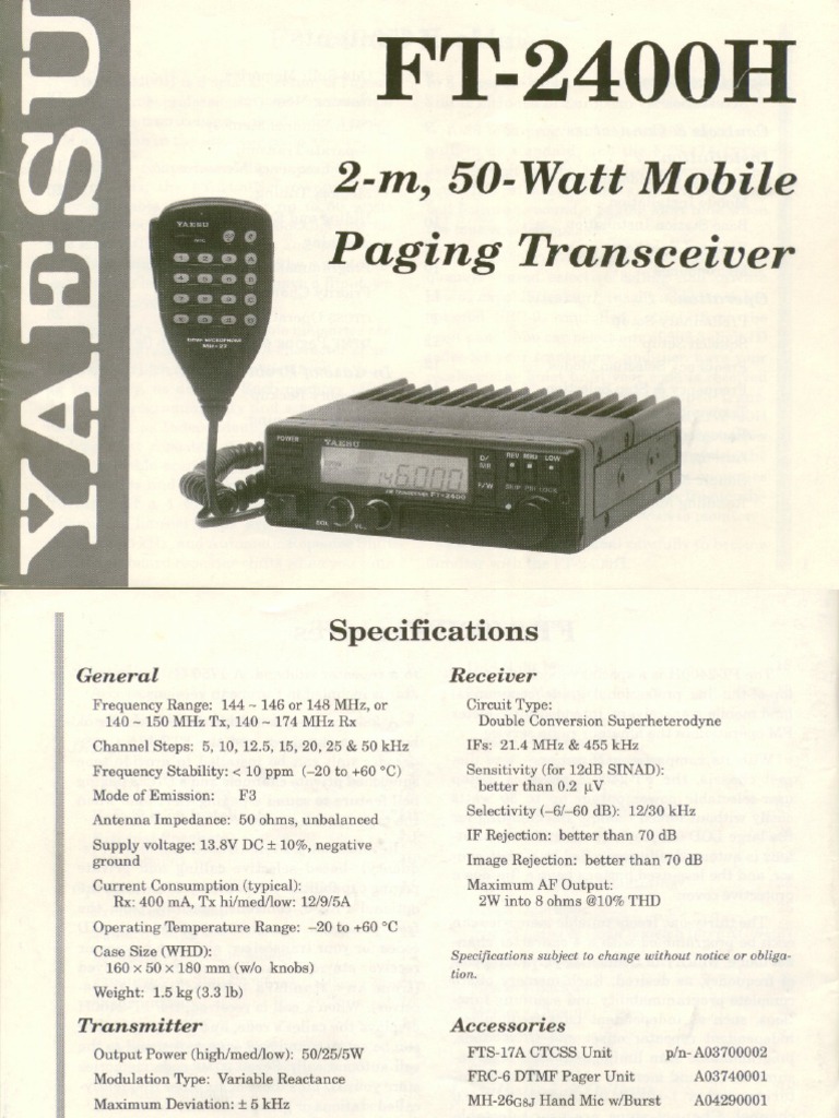 FT-2400H Instruction Manual | PDF | Antenna (Radio