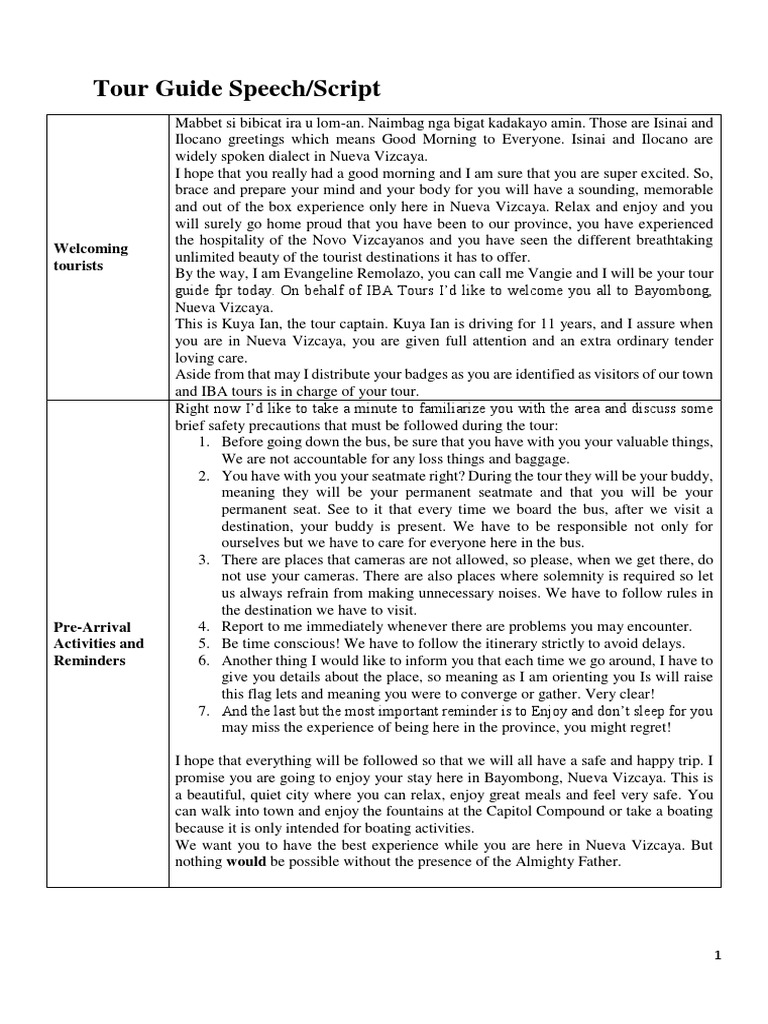 Tour Guide Speech/Script Tourists PDF