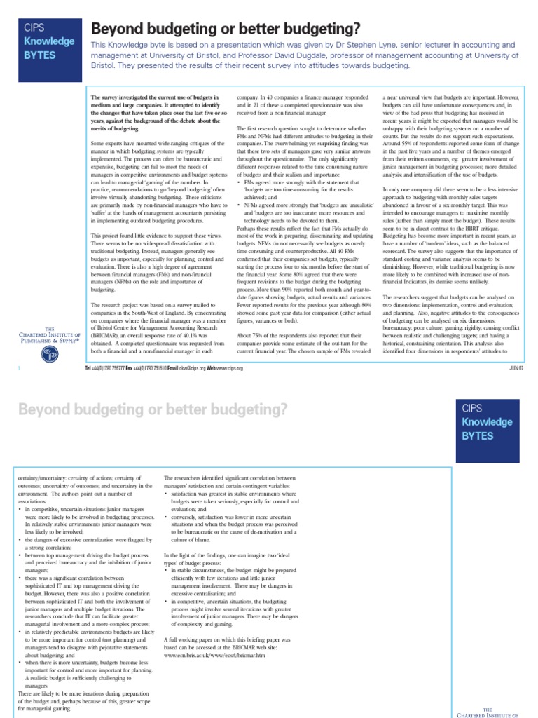 Beyond Budgeting or Better Budgeting | PDF | Management Accounting ...