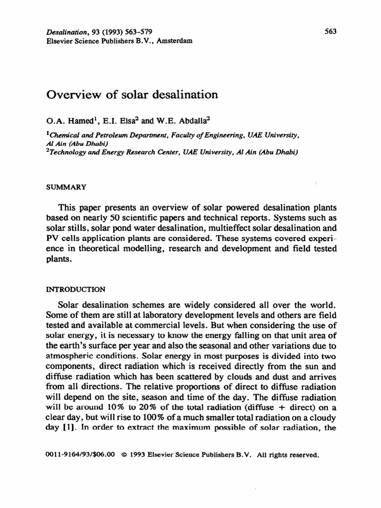 Overview of Solar Desalination | PDF | Solar Energy | Desalination