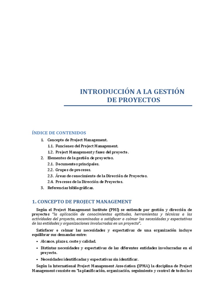 Introducción a la Gestión de Proyectos | PDF | Gestión de proyectos ...