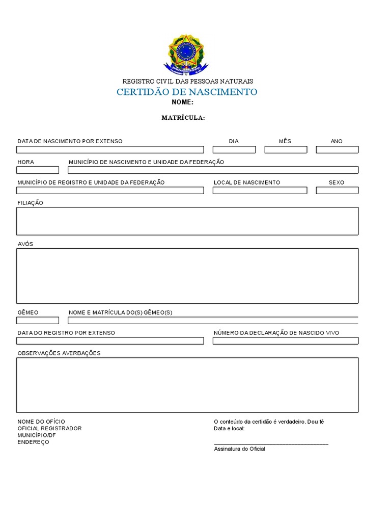 Modelo Certidao de Nascimento | PDF