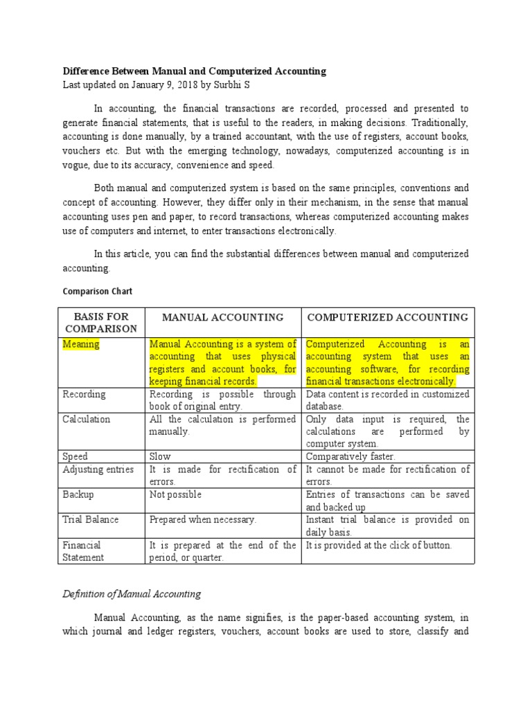 Difference between manual and computerized accounting pdf