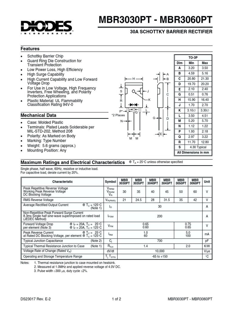 MBR3030PT - MBR3060PT: 30A Schottky Barrier Rectifier | PDF | Rectifier ...